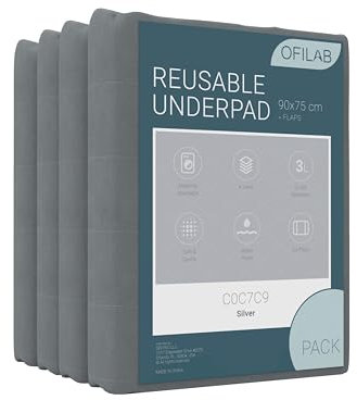 OFILAB | Inkontinenzunterlage Waschbar 90 cm mit Flügeln und 4 Schichten | 2 Stück | Absorbierend 3L/m² | Wasserdicht und Wiederverwendbar | Für Senioren, Kinder | Erhältlich in 90 cm, 135 cm, 150 cm