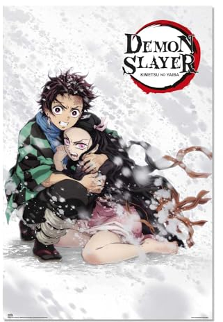 Grupo Erik Poster Demon Slayer Tanjiro and Nezuko Kunstdruck - Deko Wohnzimmer oder Deko Schlafzimmer - Deko Zimmer - Größe 61 x 91 - Offizielle Lizenz
