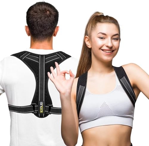 iCOOLIO Rücken geradehalter für damen und herren, rückengurt, rückenstütze, schultergurt haltungskorrektur, rückenstabilisator, posture corrector, ruckenhalterung korrektur (Schwarz)