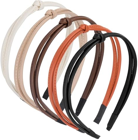 Thin Leather Headbands Gjinxi 5StüCk Dünne StirnbäNder Mädchen Leder Haarschmuck Bequeme Haarband Niedliche Sommer Geknotete Stirnbändein Reinen Farben Schmale Stirnbänd für Damen Haarhalter(5 Farben)