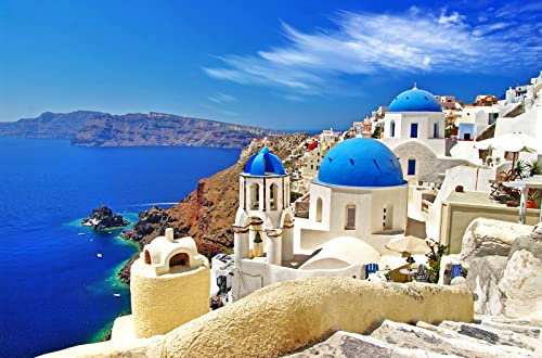 1000 Teile Puzzles Ägäisches Meer Puzzles Griechenland Santorini Landschaft Puzzle Natürliche Szene Harte Puzzles für Erwachsene Teens Kinder Interaktives Spielzeug Gehirn Teaser