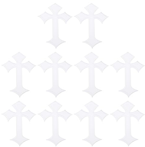 PATIKIL Cross Embroidered Patches,10 Pcs Cross Sew on Iron on Decorative Patches for Repair Decoration Clothing Hats Jackets Backpack, 4.1 Lx2.8 W, White