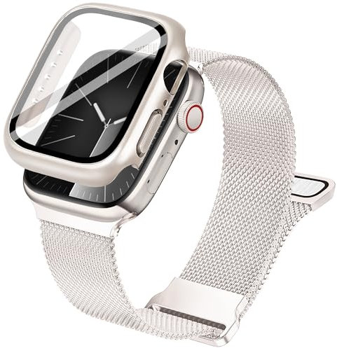 Ocaer Kompatibel mit Apple Watch Armband+Hülle 41mm 40mm 45mm 44mm, Metall Magnetisch iWatch band mit Bildschirmschutz für Apple Watch Series 9 8 7 6 5 4 SE, Edelstahl Milanese Loop (Polarstern, 40mm)