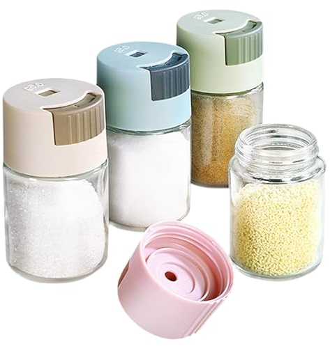 Set di 4 shaker per spezie, vasetti per spezie da 100 ml Spezie, vasetti in vetro per spezie con dosatori Agitatore per sale e pepe Dosaggio preciso da 0,5 g per saliera da cucina, shaker per spezie