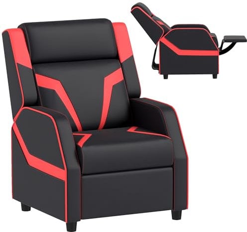 AIYAPLAY Kids Recliner, 2 in 1 Toddler Gaming Recliner with Backrest, Armrest, Footrest, PU Leather Lounge Armchair for Playroom, Bedroom, Kids Room, Black