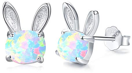 Hasen Ohrringe Silber 925 Bunny Earrings Rabbit Ohrringe Opal Hase Ohrstecker Ohrringe Tiere für Mutter Tochter Mädchen (silber)