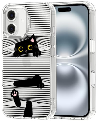 MOSNOVO Coque pour iPhone 16 Plus - Housse Fine Transparente Antichoc en TPU + PC [Protection Contre Les Chutes de 2 m/Anti-Pelage] - Chat Noir caché