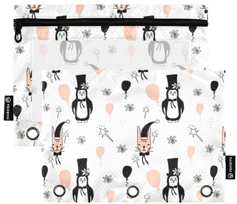 Ordnertaschen mit 3 Löchern für 3 Ringe, Ordner mit Reißverschluss für Untersuchung, Schreibwaren, Tierkatze, Pinguin, Größe 1 Größe 2, Cartoon, Tier, Katze, Pinguin, 1 sizex2, Cartoon