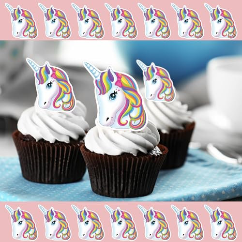 30 x Precut Unicorn Edible Cupcake Topper Wafer Rice Paper Decoration for Cakes