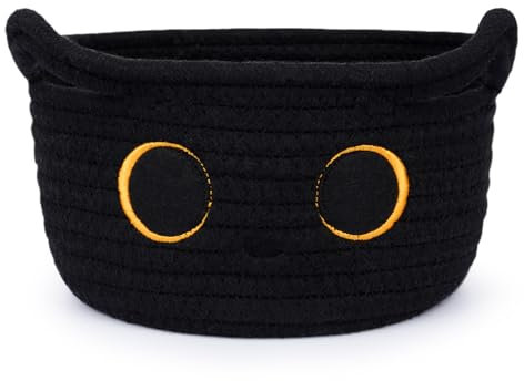 Korb aus Baumwollseil,Aufbewahrungskorb aus gewebter Baumwolle,Schwarze Katze Gewebter Aufbewahrungskorb für Spielzeug,Baumwolle Körbe Schateln für Baby Kleinkinderzimmer