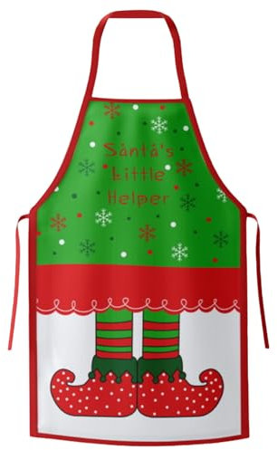NLAND Delantal de Navidad para Hombre Mujer Delantal de Cocina Navideño Divertido Delantal de Decoración Navideña para Cocina Fiesta Restaurante Barbacoa(Elfo de Navidad)