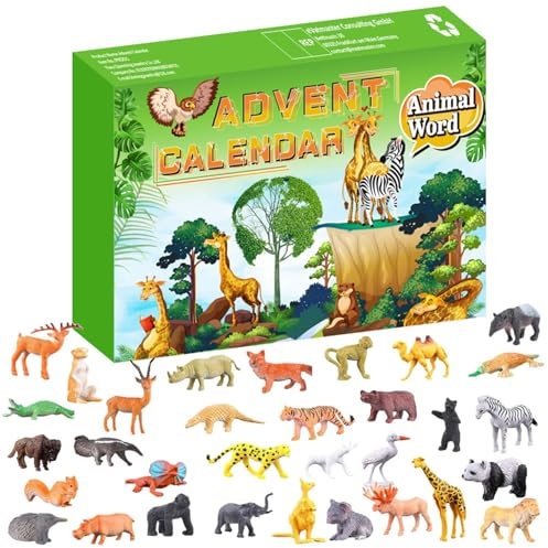 Hemore Tiere Adventskalender 2024, 24 Tage Weihnachten Countdown-Kalender Tiere Spielzeug, Kinder-Adventskalender, Eltern-Kind-Interaktionsspielzeug für Kinder Jungen Mädchen (Style 1)