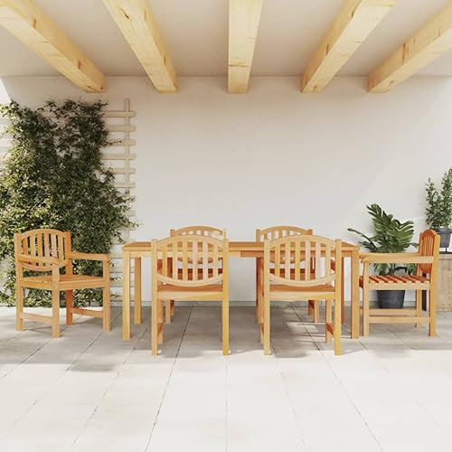 HEFZGDB 7-TLG. Garten-Essgruppe Massivholz Teak Gartenstühle Gartenmöbel Set Gartentisch Geeignet für Terrasse, Garten, Pool.