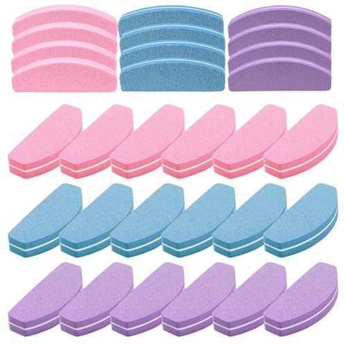 30 Pcs Nail Buffer Blocks, 100/180 Grit Sponge Buffer Nail File, Professional Nail Buffer with Cuticle Pusher, Nail Sanding Blocks Pink/Blue/Purple, Nail Buffers & Smoothers for Natural and Gel Nails
