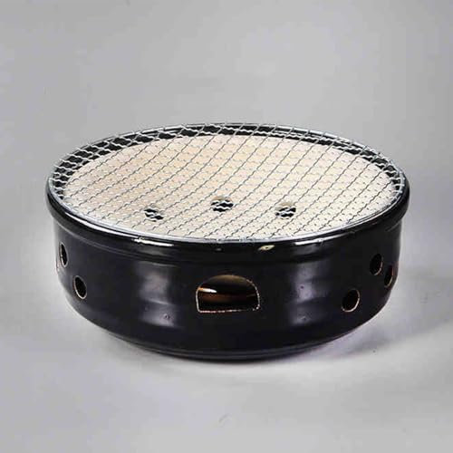 Japanischer Tischgrill Ton-Holzkohleofen für Outdoor-Camping und Teezeremonie, Töpfereigrill und Teeofen mit Holzverbrennungsoption (Schwarz)