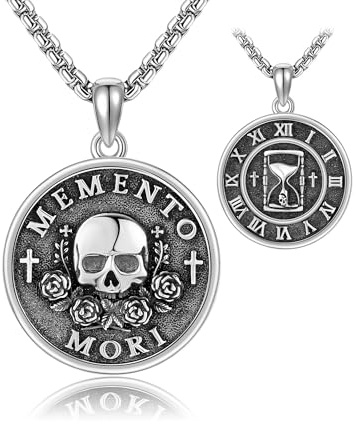 URONE Memento Mori-Halskette aus Sterlingsilber Memento Mori-Totenkopf-Rosen-Anhänger Totenkopf-Schmuck Geschenke für Frauen und Männer