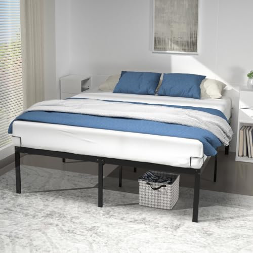 VOUNOT Bettgestell 160x200 cm Metallbett mit Lattenrost und Stauraum unter dem Bett, Bettrahmen für Schlafzimmer Gästezimmer, Leise und Robust, Höhe 36cm, Schwarz