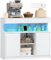 Hzuaneri Buffet Cuisine, Meuble de Rangement, avec Multiprise et Éclairage LED, Armoire de Cuisine, 2 Tiroirs et 2 Portes, Placard, Étagères Réglables, Cuisine, Salon, 35 x 100 x 85 cm, Blanc SC64903X