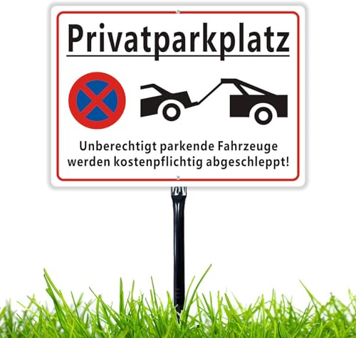 Felexdo Schild Privatparkplatz,35x25cm Parken Verboten mit Pfosten Aluminium Reflektierend Schilder Privatparkplatz Parkverbot Schild UV-beständig wasserfest