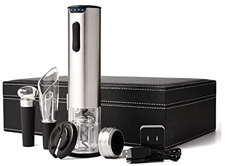 MISTPURE Conjunto de abridor de vinos eléctricos con Cargador - Conjunto Día de Vacaciones Aniversario de Boda Aniversario de cumpleaños Kit de Idea de cumpleaños con baterías y Corta