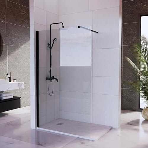 Mampara Ducha Fija 120 x 200 cm – Aluminio Negro Mate- Cristal de Seguridad Transparente 8 mm con Doble Tratamiento Antical – Ajustable de 118 a 120 cm - Eclíptica Home