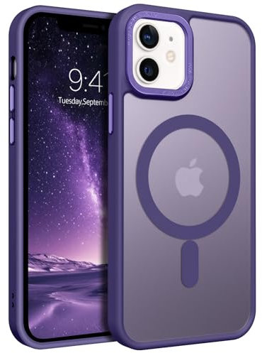 DUEDUE Cover Magnetica per iPhone 12 Mini 5.4[Compatibile con MagSafe], Custodia Opaca per iPhone 12 Mini Case con Pulsante metallico Ultra-Sottile TPU Silicone Anti-Scivolo, Viola