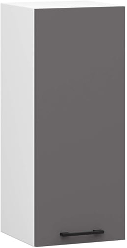 AKORD | Küchenhängeschrank - Oliwia H720 W30 | 2 Regalböden & 1 Tür Küche Schrank | Einbauküche Küchenzeile Küchenmöbel Küchenschränke | Laminierte Platte | 30 x 30 x 72 cm | Weiß & Graphitgrau
