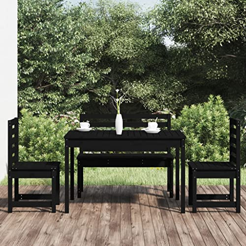 Ovaler Esstisch und Stühle aus Holz für den Außenbereich, Terrasse, wetterfest, 4-teilig, schwarzes Massivholz, Kiefernmöbel für Wintergarten oder Deckbereich