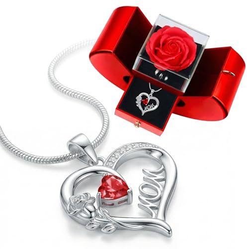 SOVIUPRZ Konservierte Rose Mutter Geschenke für Mama von Tochter Sohn Ewige Roses Apfelkiste Rosenbox mit Mom Rose Herz Halskette für Nana Oma
