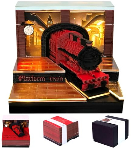 3D Abreißkalender 2026, 3D Kalender 2026 mit Licht, Kreativer Tischkalender, 3D-Kunstkalender, Papierschnitzerei, Geschenk, Hausskulptur, Geschenk für Schule Home Office (Lokomotive)