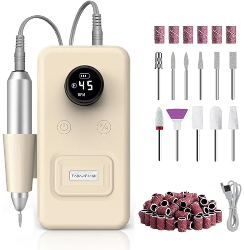 Forzaforte Electric Nail File – 45,000 RPM Professional Nail Drill for Acrylic & Gel Nails, Rechargeable Cordless Nail Drill Set with 12 Bits for Home & Salon Use, Ideal for Beginners & Nail Techs