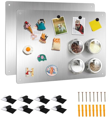 2 Pack Magnetic Board, 32 x 22cm Stainless Steel Magnet Bulletin Board Notice Memo Wall Sticker Boards for Fridge Kitchen Home Office Display(Silver)