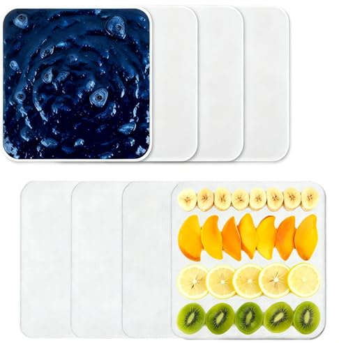 8 Pieces Silicone Dehydrator Sheets Fruit Dryer Mesh, 28 x 28cm Silicone Food Dehydrator Trays with Edge, Reusable Non Stick Steamer Mesh Mats for Food Fruit Leather Herbs Meat and Yogurt