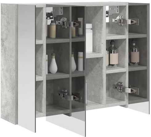 vidaXL Badezimmerspiegelschrank Beton Grau 60 x 14,5 x 50 cm, Badezimmer Aufbewahrung, rechteckiger Schrank, modernes Design, platzsparender Wandspiegel, verstellbares Regal, Organizer