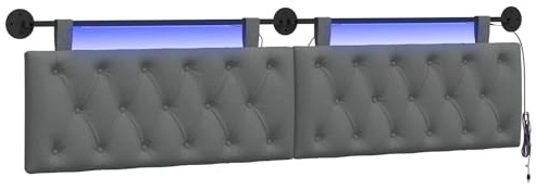 vidaXL Hängendes Kopfteil Mit LED Licht Dunkelgrau Stoff, Moderner Schlafzimmerkopf, rechteckiges Polster, Cozier Rückenlehne, minimalistische Deko, platzsparend