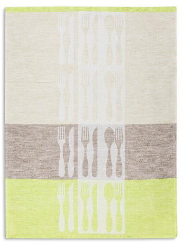 Jacquard Geschirrtuch, KRACHT, Halbleinen, Messer+Gabel grün, 50x70cm