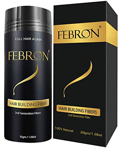 FEBRON Hair Fibers For Thinning Hair BLACK Giant 30G For Women & Men Hair Loss Concealer Hair Powder Volumizing Based 100% Undetectable & Natural - Bald Spots Filler