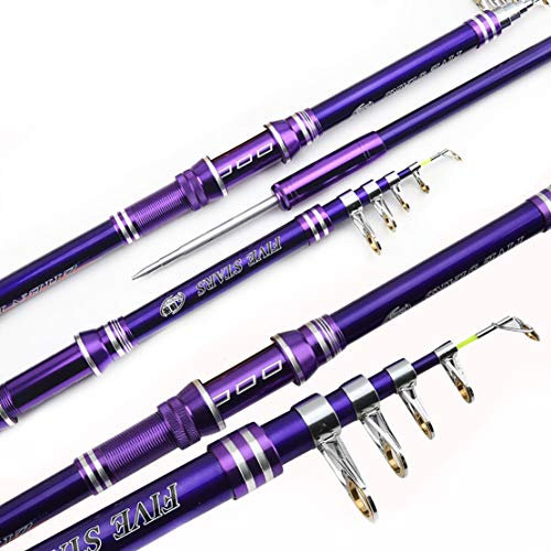 HIOD Multifunktion Angelrute 2.1/2.4/2.7/3.0/3.6m Kohlefaser Teleskopisch Spinnen Stange Lila,3.0M