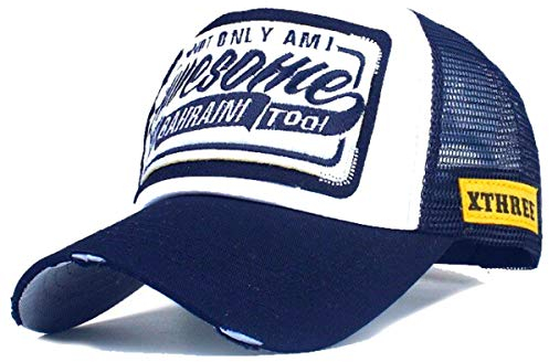 Trucker Mesh Baseballcap Awesome Distressed Snapback Vintage Used Look Retro Sommer Oldschool Kappe Mütze Cap Schirmmütze Basecap (Navy/weiß)