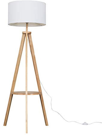 MiniSun | Modern Light Wood Tripod Design Floor Lamp with Storage Shelf and White Drum Shade | Floor Lamps & Torchieres, Home Décor, Improvement & Lifestyle Essential