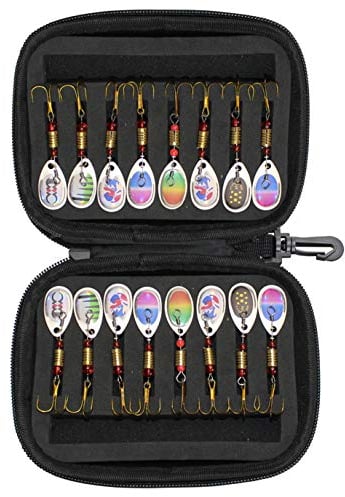 MKNZOME Fishing Lures Kit, Trout Bass Fishing Spinner Spoon Bait with Fishing Tackle Box Artificial Floating Lure Spinnerbaits Swimbaits for Mackerel Cod Pike Walleye Perch Fishing