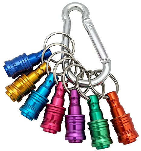 Saipor 7pcs Portable Keychain Drill Screwdriver Bit Holder Aluminum Alloy Key Ring Quick Release Screw Bit Holder Extension Bar Drill Screw Adapter for 1/4inch Hex Shank