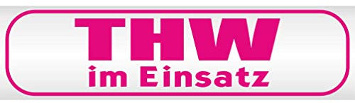 INDIGOS UG - Magnetschild THW im Einsatz 45 x 12 cm pink - Magnetfolie für Auto - LKW - Truck - Baustelle - Firma