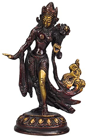 Kanchan Crafts Grüne Tara Figur Tanzend Stehend 13 cm Sitzend 10 cm Buddhismus Hinduismus Deko (Stehend)