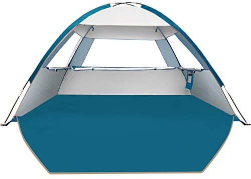 COMMOUDS Strandmuscheln für 6-8 Personen, Tragbarer Strandzelt mit UV-Schutz 50+, Familie Sonnenzelt Strand mit 3 Mesh Fenster, Schnelle Montage, Einfaches Tragen Schirm Strandmuschel für Outdoor