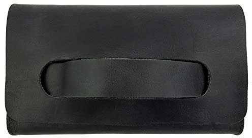 Hide & Drink, Clutch Tasche mit Griff handgefertigt aus Vollnarbenleder - Geldbörse für Karten, Geld, stilvolle Handtasche, Pocketbook, Dunkelgrau Schwarz, Vintage