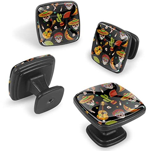 TBOUOBT 12er-Pack – Schrankbeschläge, Knöpfe für Schränke und Schubladen, Bauernhaus-Kommode-Griffe,Schädelgitarrenpflanze Mexiko