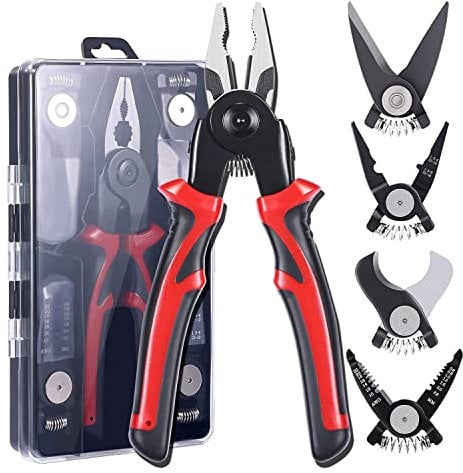 NNOVAT 5-PCS Plier Tool Set 5 in 1 Versatile Tool Kit Black&Red with Linesman Plier, Wire Stripper, Crimping Tools, Sheet Metal Shear