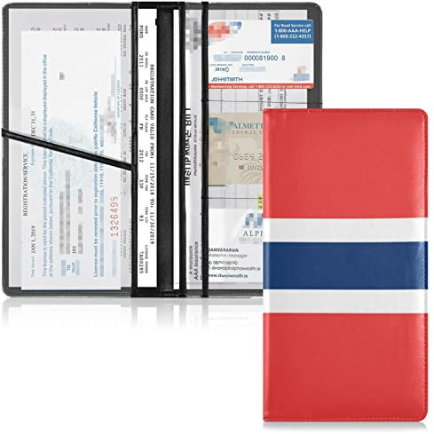 Auto Registration and Insurance Card Holder Leather Glove Box Organize Men Women Wallet Accessories Case for Cards, Essential Document Driver License Norway National Flag