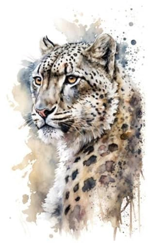 Acryl-Bild 40 x 60 cm: Illustration Schneeleopard in Aquarell. Tier auf weißem Hintergrund. Generative KI (199820059)